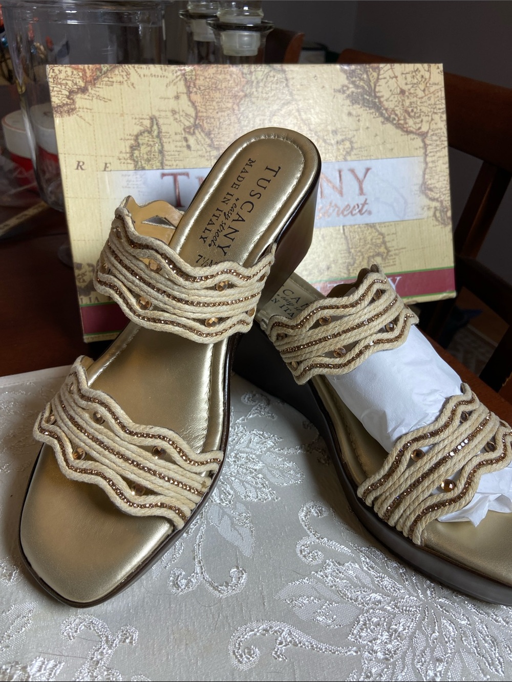 Women's Gold Wedge Slide Sandals
